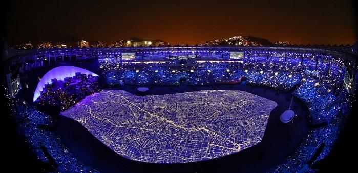 The spectacular view during the Rio Olympics Opening Ceremony Rio Olympics Opening Ceremony