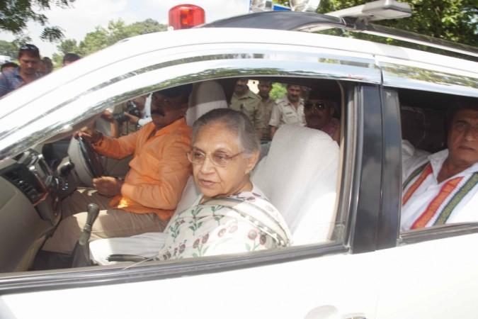 Congress Uttar Pradesh chief ministerial candidate Sheila Dikshit during a roadshow in Varanasi on Aug 2, 2016
