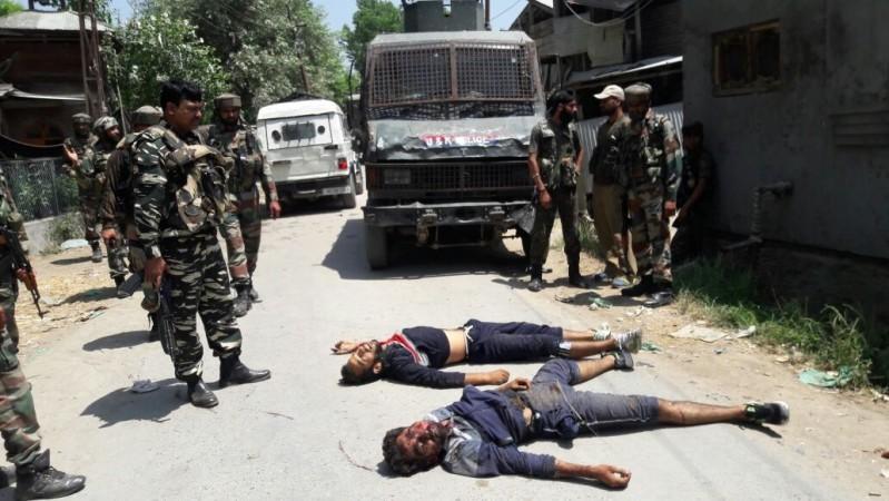 The alleged militants who were killed during an encounter with security personnel at Newa village in Jammu and Kashmir Pulwama district on June 30, 2016.