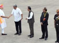 Prime Minister Narendra Modi is received by Union Minister for Defence Manohar Parrikar and Minister of State for Defence Subhash Ramrao Bhamre, on his arrival at Red Fort, on the occasion of 70th Independence Day, in Delhi on August 15, 2016. Defence Sec