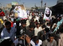 Supporters of Baluchistan National Party (BNP) protest during a rally in Karachi April 12, 2009. The protesters demonstrated against what they said was the killing of political activists in Balochistan.