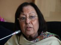 Union Minority Affairs Minister Najma Heptullah addresses a press conference in Srinagar, on Oct 12, 2015.