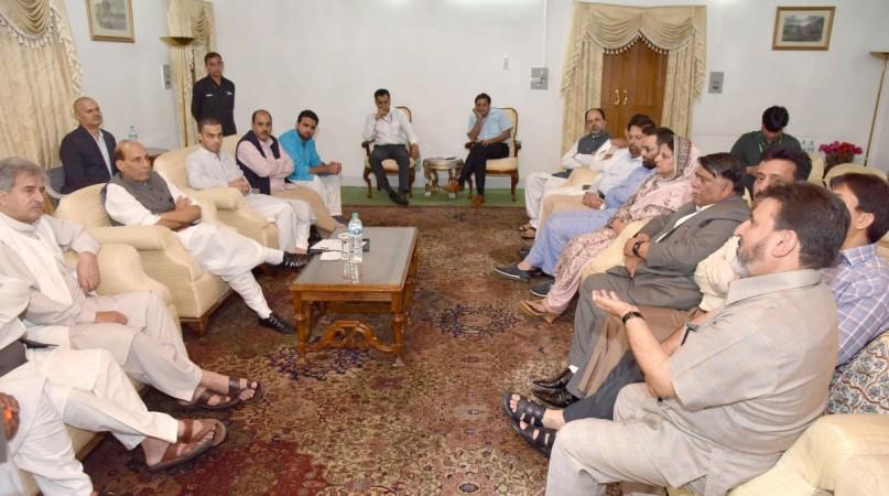 A delegation of J&K Peoples Democratic Party led by General Secretary Mohd Sartaj Madni meets Union Home Minister Rajnath Singh in Srinagar on Aug. 24, 2016.