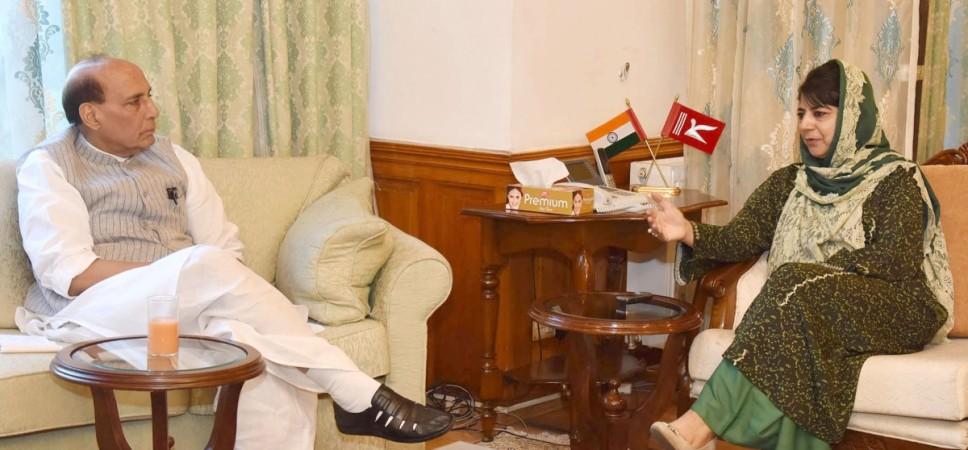 Union Home Minister Rajnath Singh meets Jammu and Kashmir Chief Minister Mehbooba Mufti in Srinagar on Aug. 25, 2016.