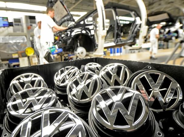 Volkswagen to begin diesel car recall in India from September. Pictured: Emblems of VW Golf VII car are pictured in a production line at the plant of German carmaker Volkswagen in Wolfsburg