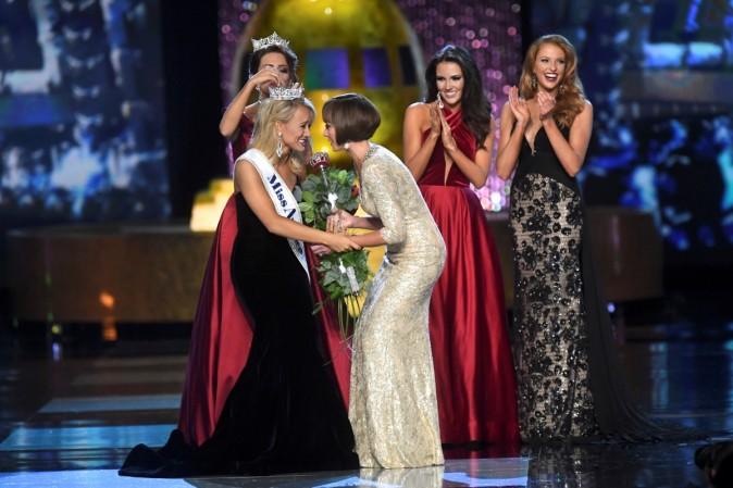 Miss Arkansas Savvy Shields, 21, reacts after winning the 96th Miss America Pageant inside Boardwalk Hall in Atlantic City, New Jersey September 11, 2016. Miss America