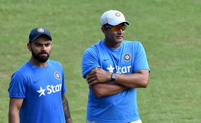 India captain Virat Kohli and coach Anil Kumble during a training session. Virat Kohli, Anil Kumble, India coach, BCCI, Virender Sehwag