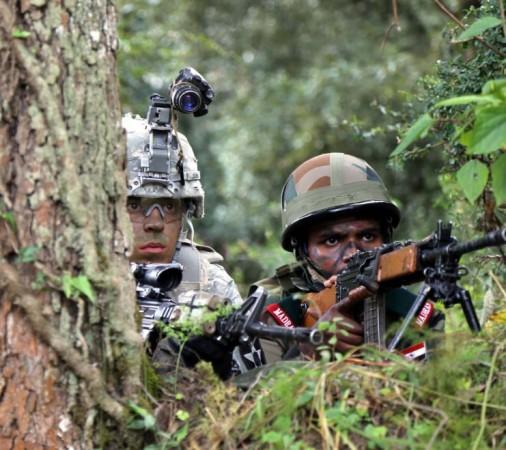 Indian and US soldiers participate in a joint military drill during Yudh Abhyas 2016. Yudh Abhyas 2016