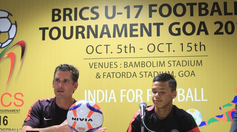 India's Nicolai Adam and Suresh Singh in the press conference indian football
