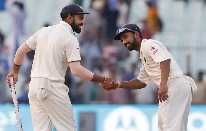 Virat Kohli and Ajinkya Rahane, seen here celebrating the win in Kolkata, will hope to recreate similar scenes in Indore Virat Kohli Ajinkya Rahane India