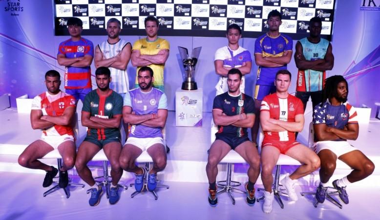 Captains of all the 12 teams in the Kabaddi World Cup 2016 pose with the trophy kabaddi