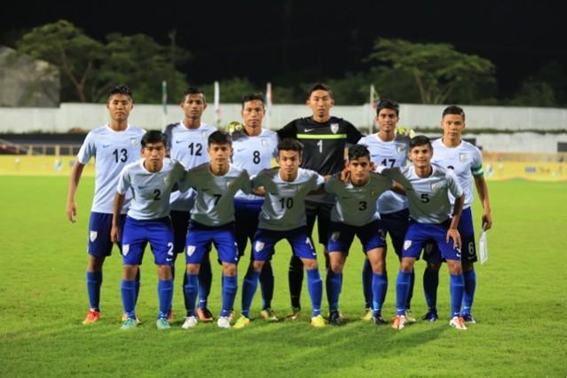 The India U-16 side prior to their game against Russia on the opening day of Brics football tournament indian football