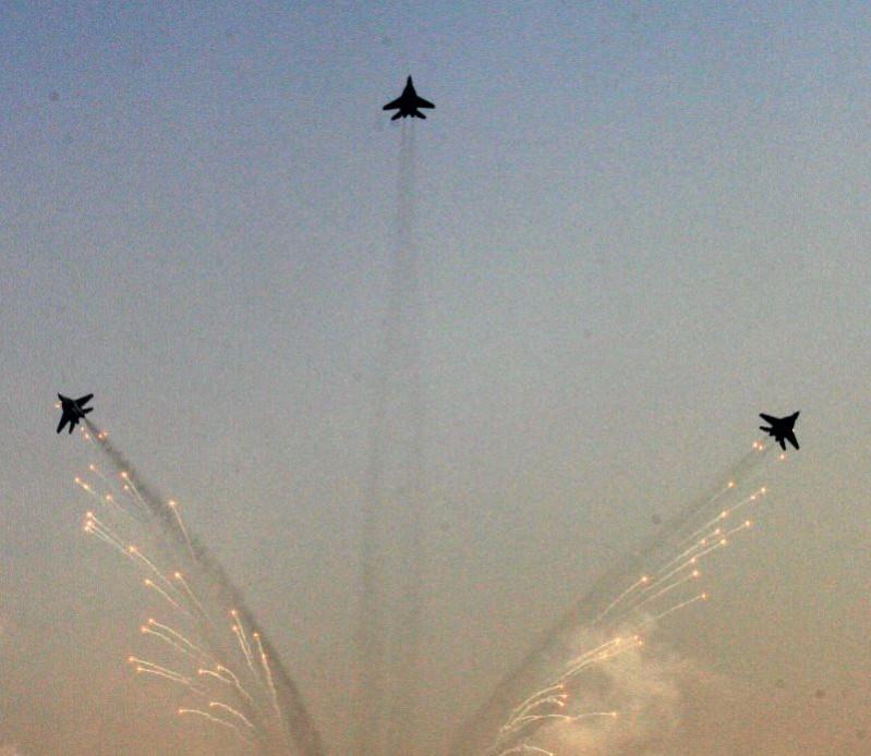 Indian Air Force planes in a formation at 84th Air Force Day at Hindon Air Base in Ghaziabad Air Force Day