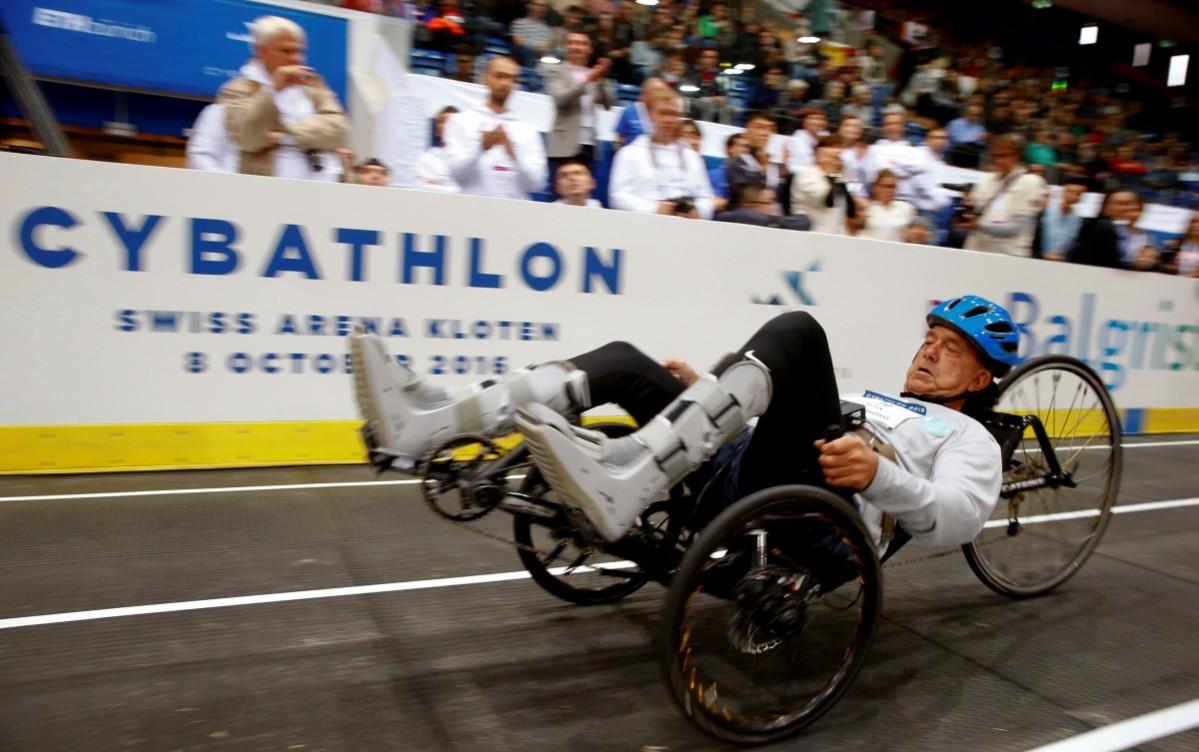 Michael McClellen of the U.S. competes during the Functional Electrical Stimulation Bike Race at the Cybathlon Championships in Kloten, Switzerland October 8, 2016 CYBATHLON