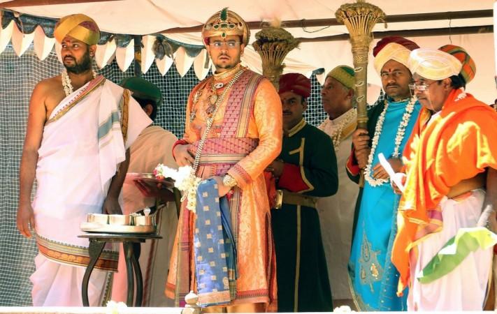 Mysuru royal dynasty's adopted scion Yaduveer Krishnadatta Chamaraja Wodiyar performs Ayudha Pooja rituals at Mysore Palace in Mysuru on Oct 10, 2016. Dasara