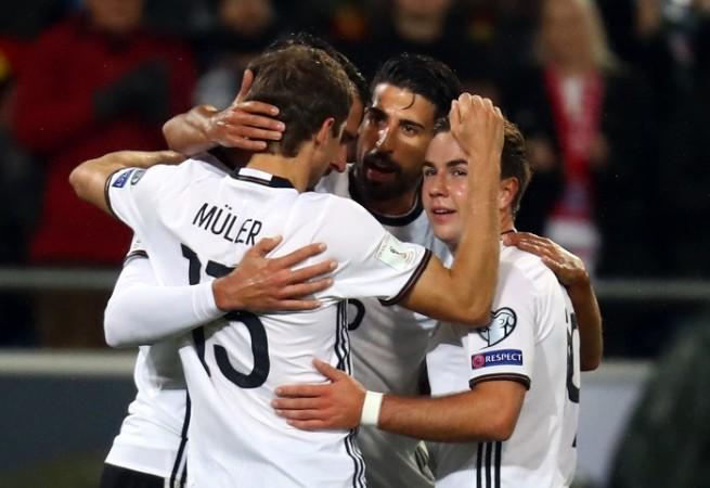 Germany goalkeeper Sami Khedira celebrates with his teammates after scoring against Northern Ireland, October 11, 2016 Sami Khedira Germany