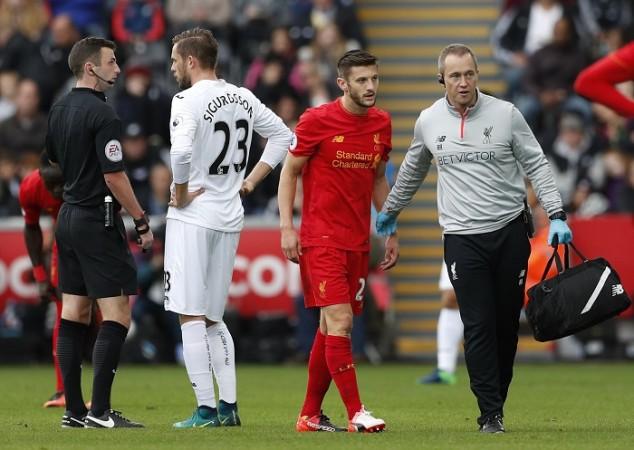 Adam Lallana comes off injured during the Premier League clash between Liverpool and Swansea, October 1, 2016 Adam Lallana Liverpool Swansea