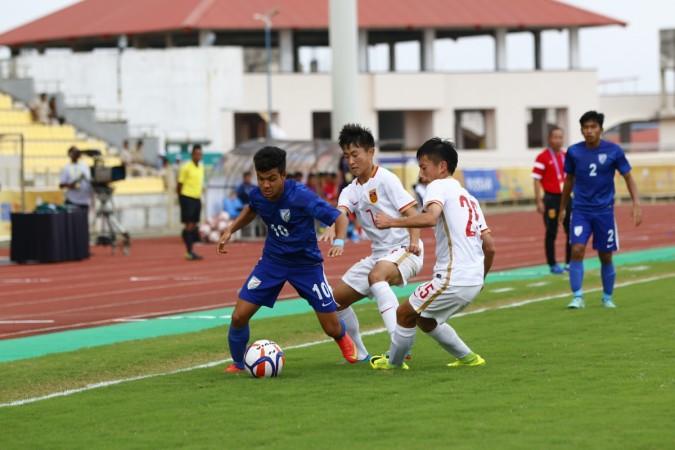 India team in action against China in the Brics U17 football tournament indian football