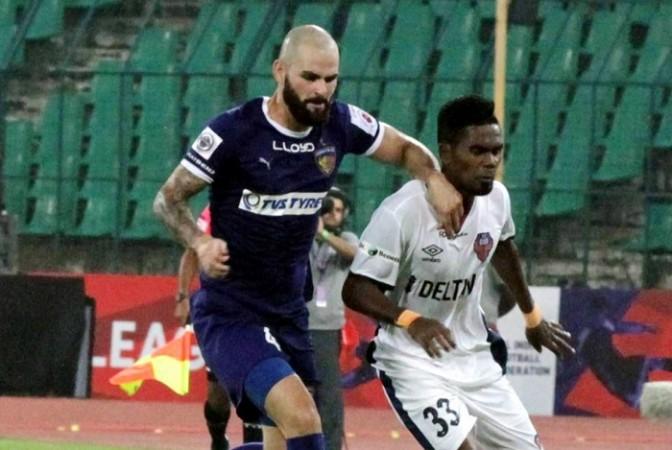 Hans Mulder (L) scored the winning goal for Chennaiyin Hans Mulder Chennaiyin FC Delhi Dynamos