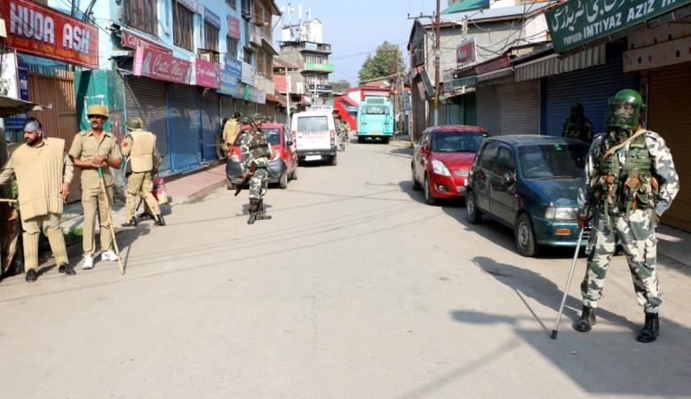 Curfew has been lifted in Srinagar. In picture: Security personnel deployed on Srinagar roads. Jammu and Kashmir