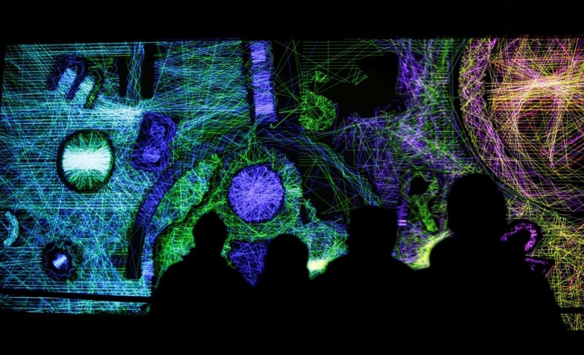 People watch the installation signal lights festival