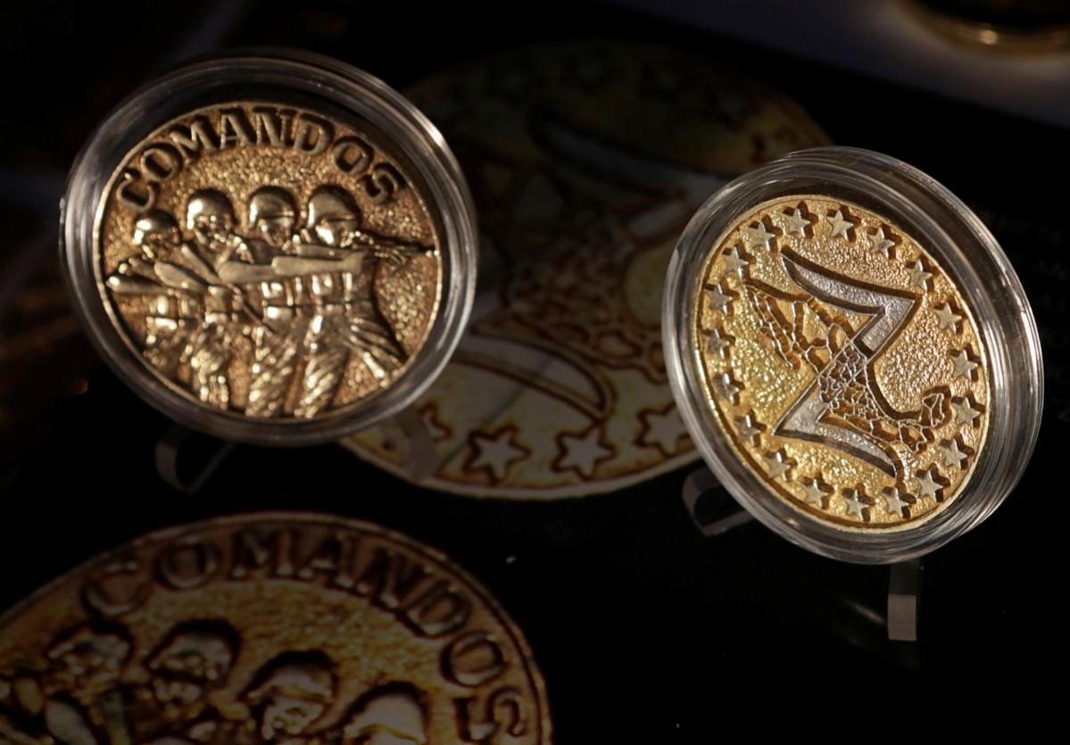 Medals of the Zetas drug cartel decorated with gold are displayed in the Drugs Museum, used by the military to showcase to soldiers the lifestyles of Mexican drug lords, at the headquarters of the Ministry of Defense in Mexico City, October 14, 2016. Drugs Museum