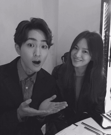 Pictured: Descendants of the Sun co-stars Song Hye Kyo and SHINee's Onew. Song Hye Kyo