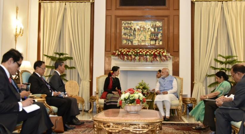 The Prime Minister, Shri Narendra Modi in a meeting with the State Counsellor of Myanmar, Ms. Aung San Suu Kyi, at Hyderabad House, in New Delhi on October 19, 2016. Modi Kyi