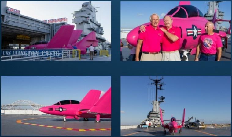 F9F-8 Cougar painted pink to support breast cancer awareness F9F-8 Cougar painted pink to support breast cancer awareness