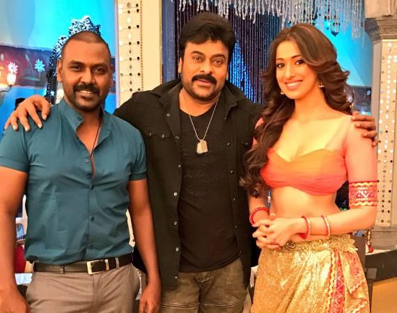 Raai Laxmi, Chiranjeevi wrap up shooting of the item song, Boss is Back, for Khaidi No 150. Pictured: Raai Laxmi, Chiranjeevi, Raghava Lawrence on Khaidi No 150 sets Raai Laxmi, Chiranjeevi, Raghava Lawrence on Khaidi No 150 set