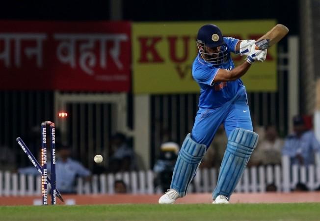 MS Dhoni struggled in the middle before he was bowled by Jimmy Neesham MS Dhoni India New Zealand