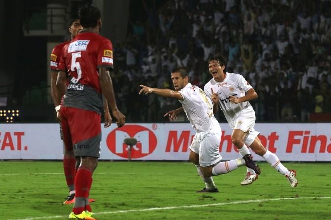 NorthEast United FC's Emiliano Alfaro celebrates scoring his goal against Atletico de Kolkata northeast united
