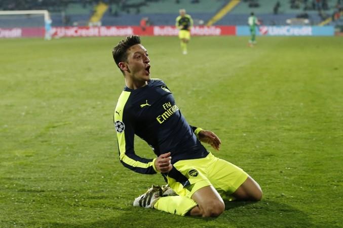 Arsenal playmaker Mesut Ozil celebrates after scoring the winner against Ludogorets in the Champions League, November 1, 2016 Mesut Ozil Arsenal