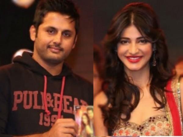 Nithin is likely to romance Shruti Haasan in Hanu Raghavapudi's film. Pictured: Nithin and Shruti Haasan Nithin likely to romance Shruti Haasan's Hanu Raghavapudi's film