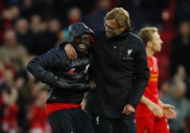 Liverpool forward Sadio Mane and manager Jurgen Klopp celebrate after the victory over Watford, November 6, 2016 Sadio Mane Jurgen Klopp Liverpool
