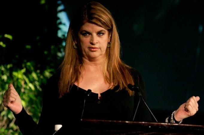 Actress and television producer Kirstie Alley gestures while speaking at the Simmons Leadership Conference in Boston, Massachusetts, April 30, 2005. Kirstie Alley