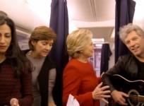 Watch Clinton team and Jon Bon Jovi take part in mannequin challenge on a jet