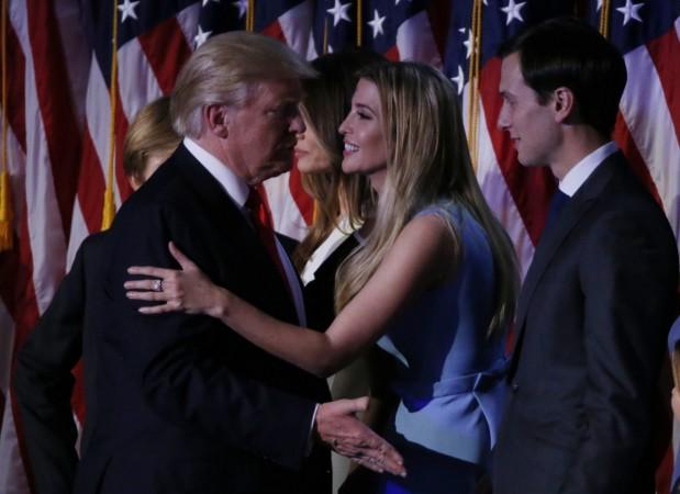 U.S. President-elect Donald Trump greets his daughter Ivanka and son in law Jared Kushner (R) at his election night rally in Manhattan, New York, U.S., November 9, 2016. Donald Trump