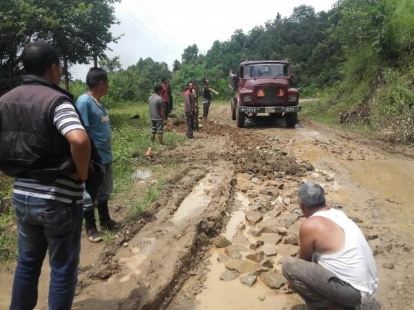 Villagers in Manipur repair road