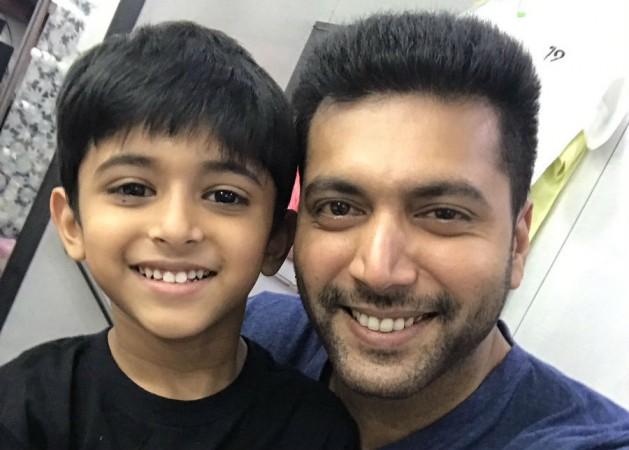 Jayam Ravi and his six-year old son Aarav work together in Tik Tik Tik. Jayam Ravi with his son Aarav