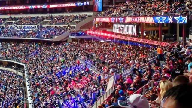 The crowd at the AT&T Stadium in Arlington, Texas, witnesses WrestleMania 32 in April 2016 wrestlemania