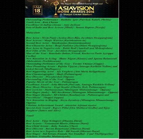Asiavision Movie Awards 2016 winners Asiavision Movie Awards 2016 winners
