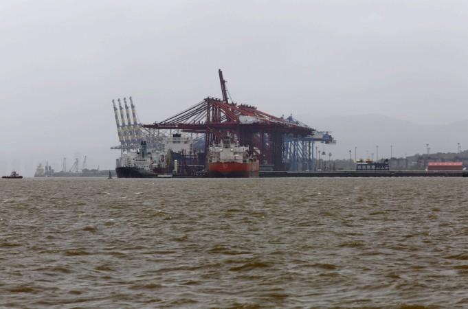 A general view of the Jawaharlal Nehru Port Trust (JNPT) is pictured in Mumbai, India, July 31, 2015. Mumbai's commercial seaport handles over half the container traffic through India's major ports. india trade data export import engineering gold deficit external services business global economy data commerce leather others good fine ok august rbi october modi