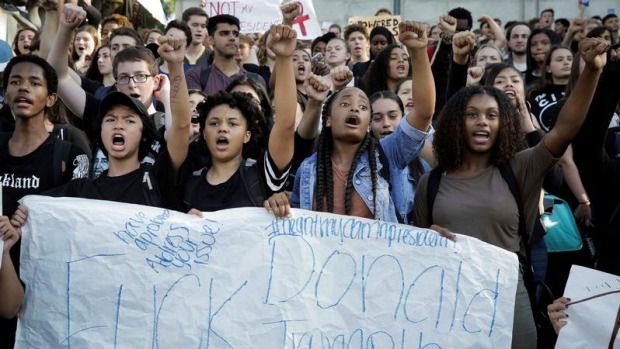 students protesting Trump