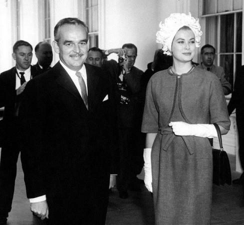 The Prince and Princess of Monaco arrive at the White House for a luncheon. Princess Grace and Prince Rainier III