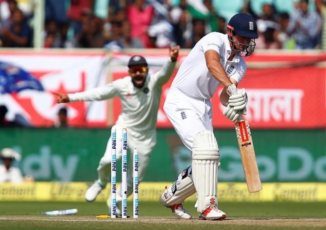 England skipper Alastair Cook is clean bowled by India fast bowler Mohammed Shami Alastair Cook England India stumps