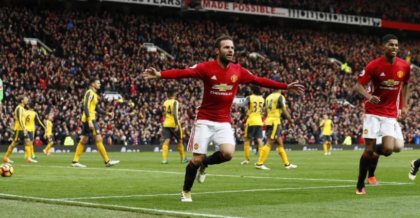 El Matador! Manchester United's Juan Mata celebrates scoring their first goal against Arsenal at Old Trafford juan mata