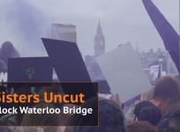 Sisters Uncut block bridges across the UK to protest cuts to domestic violence services