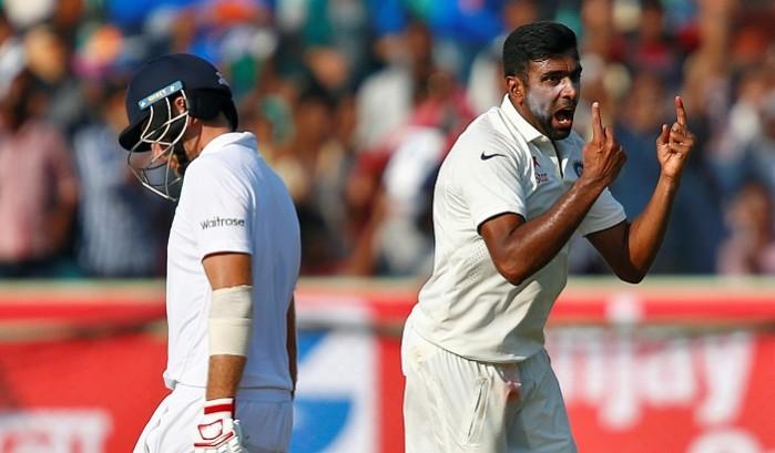 India off-spinner R Ashwin celebrates after picking up the wicket of Joe Root in the second Test, November 18, 2016 Joe Root England R Ashwin India