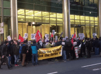 Crossrail protest held outside company HQ in Londons Canary Wharf